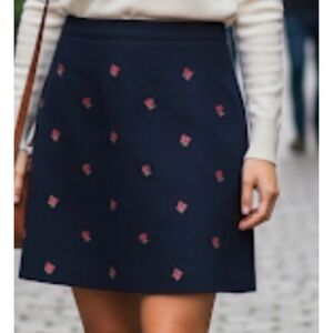 Brooks Brothers Navy A-Line Skirt with Red/Green Flowers, 6, NWT✔️